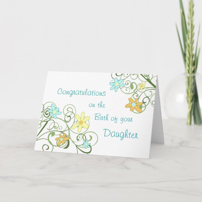 Vår Blommigt Grattis Nyfödd bebis Girl Kort (Framsida)