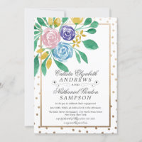 Vår Blommigt Guld Konfetti Watercolor Förlovning