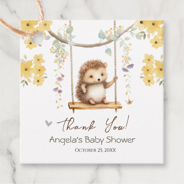 Vår Blommigt Hegehog Oh Baby Shower Gåvor Etiketter (Framsida)