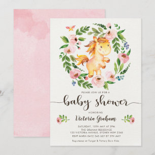 Vår Blommigt Horse Girl Baby Shower Inbjudningar