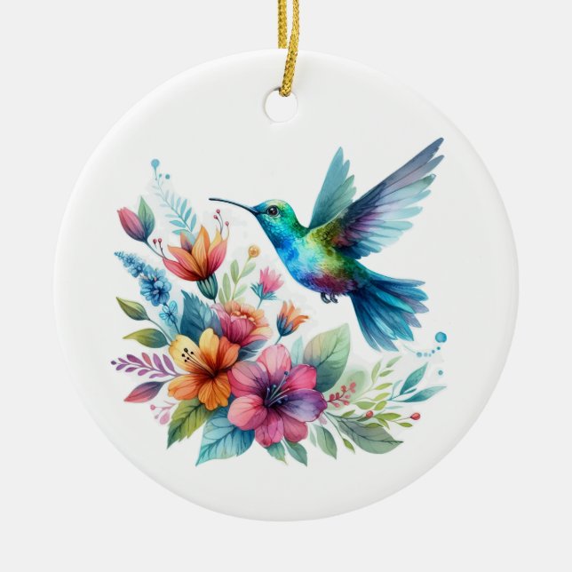 Vår Blommigt Hummingbird Julgransprydnad Keramik (Framsidan)