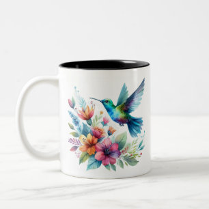 Vår Blommigt Hummingbird Två-Tonad Mugg