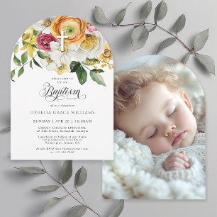 Vår Blommigt Kor Christian Baptism med foto Inbjudningar