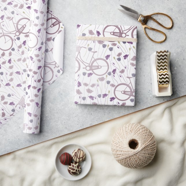 Vår Blommigt Lavender Lila Vintage Bicycle Wrap Presentpapper (Hantverk)