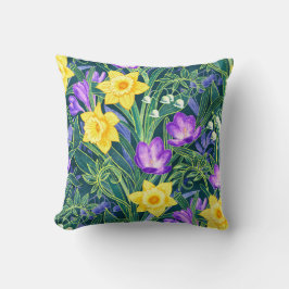 Vår Blommigt med Daffodils och Crocus Flowers Kudde