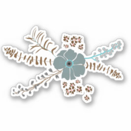 Vår Blommigt Motif Teal Brown Grått Whimsical Klistermärken