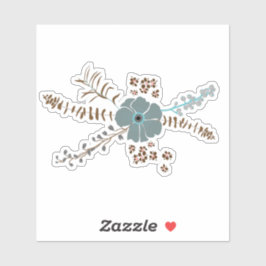 Vår Blommigt Motif Teal Brown Grått Whimsical Klistermärken