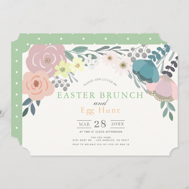 Vår Blommigt Påsk Brunch & Egg Hunt Inbjudningar (Fram/baksida)