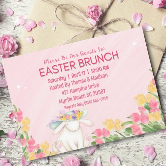 Vår Blommigt Påsk Watercolor Bunny Brunch Inbjudningar (Skapare uppladdad)