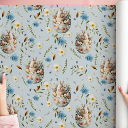 Vår Blommigt Påskhare Firande Blue Presentpapper