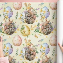 Vår Blommigt Påskhare Firande Gult Presentpapper