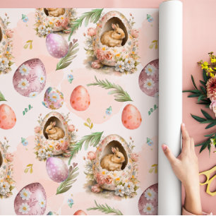 Vår Blommigt Påskhare Firande Rosa Presentpapper