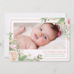 Vår Blommigt Photo Birth Notice Meddelande
