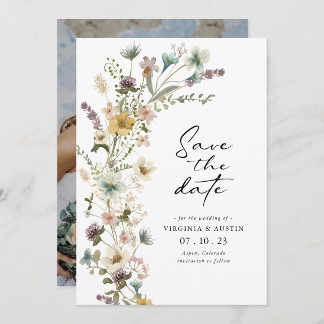 Vår Blommigt Photo Save Date Card Spara Datumet (Fram/baksida)