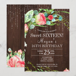 Vår blommigt ro Lemved sweet sixteen Inbjudningar