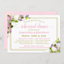 Vår Blommigt Rosa Bröllop Rehearsal & Middag Inbjudningar