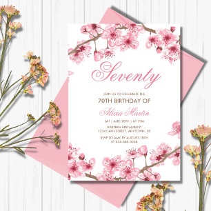 Vår Blommigt Rosa Cherry Blommar Birthag Inbjudningar