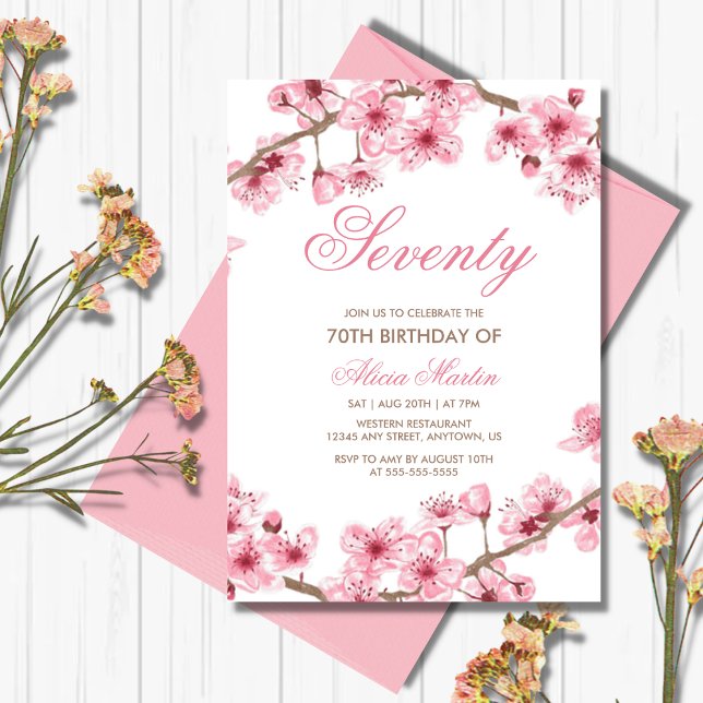 Vår Blommigt Rosa Cherry Blommar Birthag Inbjudningar (Skapare uppladdad)
