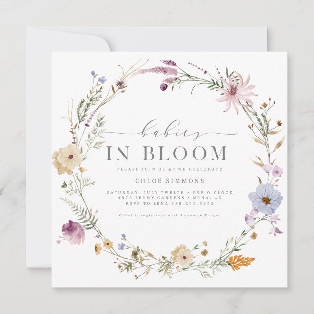Vår Blommigt Spädbarn i Bloom Square Baby Shower | Inbjudningar (Framsida)