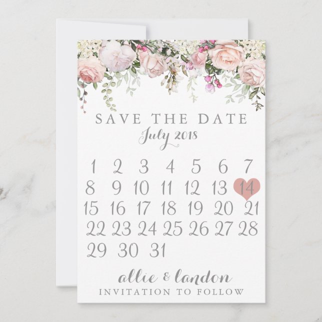 Vår Blommigt Spara datumkalender Datumet (Framsida)
