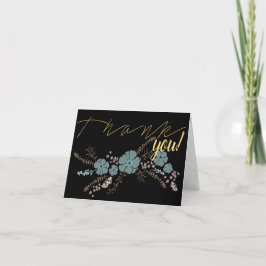 Vår Blommigt Teal Rosa Black Flower Motif Tack Kort