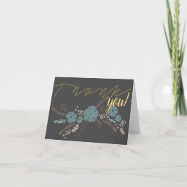 Vår Blommigt Teal Rosa Mörk Grått Flower Motif Tack Kort