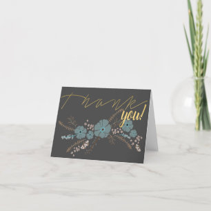 Vår Blommigt Teal Rosa Mörk Grått Flower Motif Tack Kort