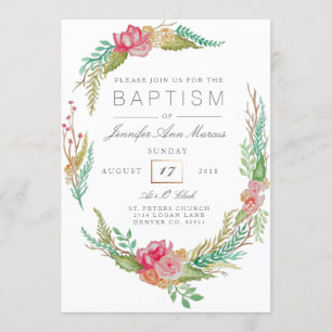 Vår Blommigt Vattenfärg Baptism Inbjudningar