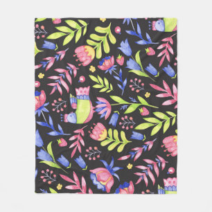 Vår Blommigt: Vattenfärg Sömlös Mönster Fleecefilt