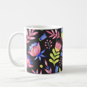Vår Blommigt: Vattenfärg Sömlös Mönster Kaffemugg