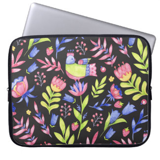 Vår Blommigt: Vattenfärg Sömlös Mönster Laptop Fodral