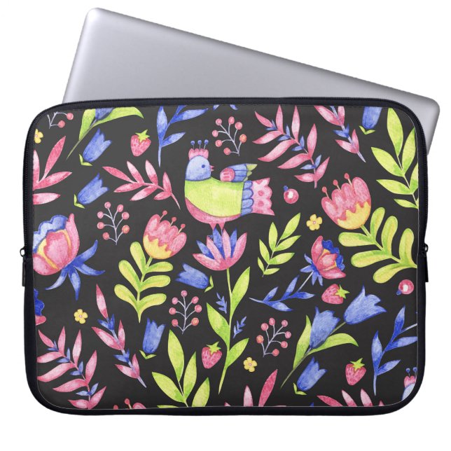 Vår Blommigt: Vattenfärg Sömlös Mönster Laptop Fodral (Framsidan)