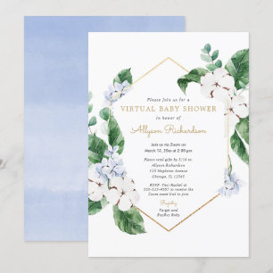Vår blommigt Virtuella babyblått Shower blue whit Inbjudningar