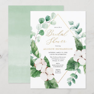 Vår blommigt, vit grön guld elegant, möhippa inbjudningar