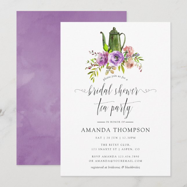 Vår Blommigt Watercolor Möhippa Tea Party Inbjudningar (Fram/baksida)