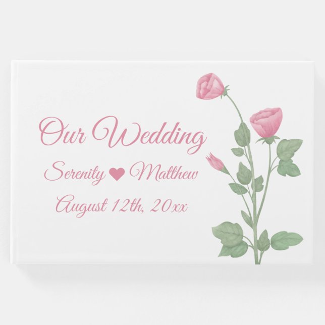 Vår Blommigt Watercolor Rosa Flowers Bröllop Gästböcker (Framsida)