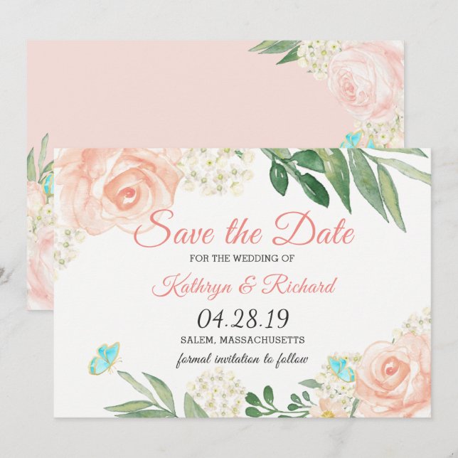  vår-Blommigten för persikor Vattenfärg Spara datu Datumet (Fram/baksida)