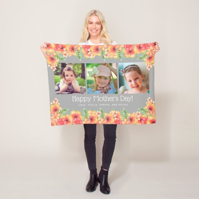 Vår blommor 3 Foton Mors dag Fleecefilt (På plats)