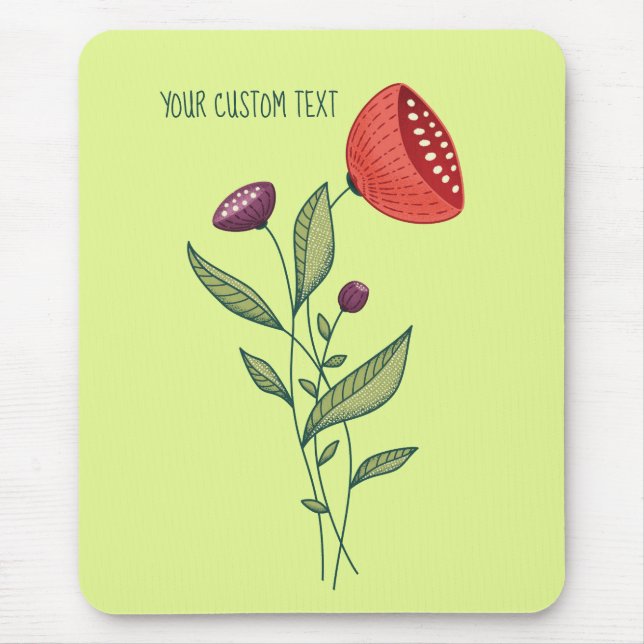 Vår blommor Abstrakt Botaniskt radstext Musmatta (Framsidan)