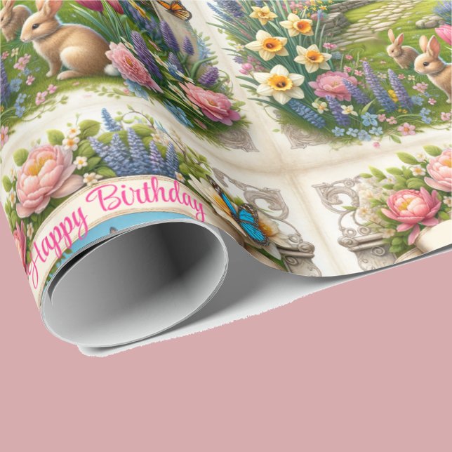 Vår blommor Banner Namn Grattis på födelsedagen Tu Presentpapper (Skapare uppladdad)