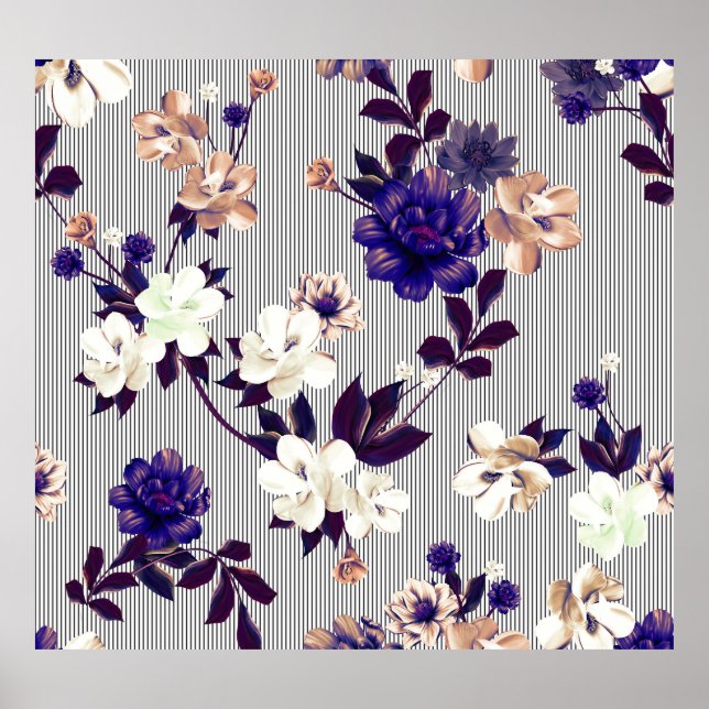 Vår blommor Black Silhouette Mönster Poster (Framsidan)