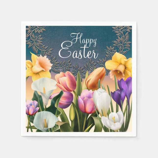 Vår blommor Blommigt Ram Elegant Chic Party Pappersservett (Framsidan)