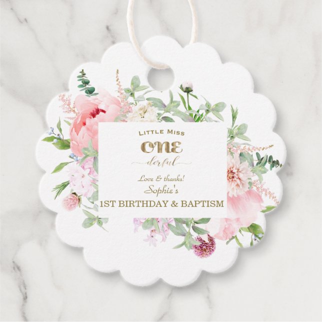 Vår blommor Bloom Första födelsedag och Baptism Gåvor Etiketter (Framsida)