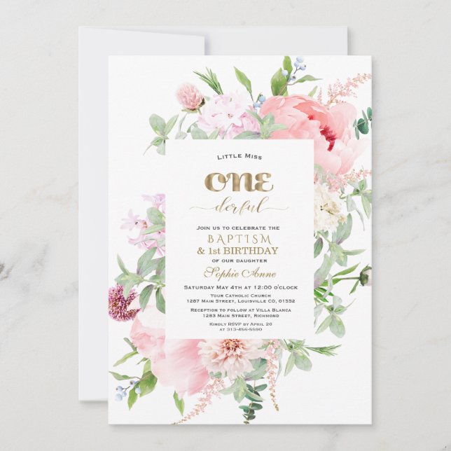 Vår blommor Bloom Första födelsedag och Baptism Inbjudningar (Framsida)