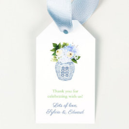 Vår blommor Blue White Grekiska Nyckel Baby Shower Presentetikett
