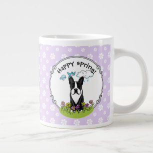 Vår blommor Boston Terrier Hund (svart) Cute Jumbo Mugg