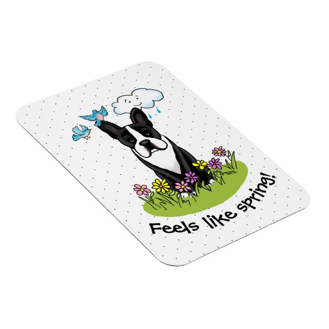 Vår blommor Boston Terrier Hund (svart) Cute Magnet (Högersidan)