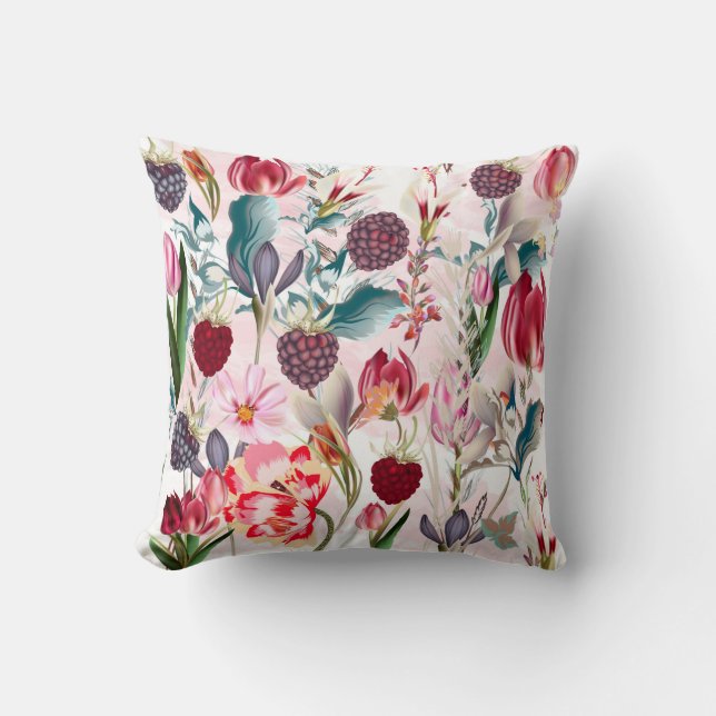 Vår blommor Colorful Blommönster Kudde (Framsida)