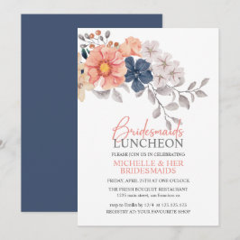 Vår blommor Coral Navy Bridesmaids Luncheon Inv Inbjudningar