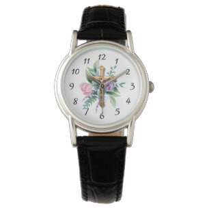 Vår blommor Crucifix Religiösa Armbandsur